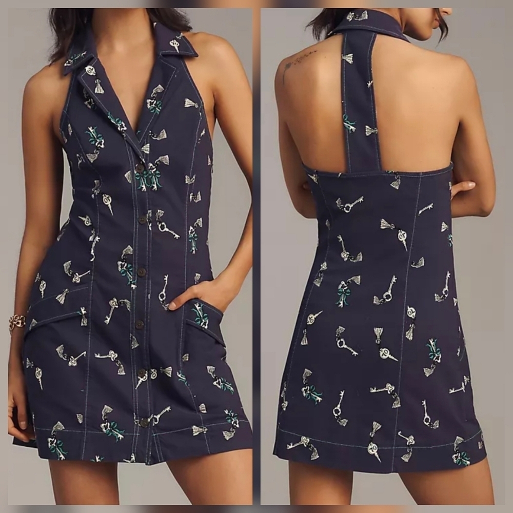 The Amelia Collared Mini Dress w Pockets by Maeve x Anthropologie, Navy Blue